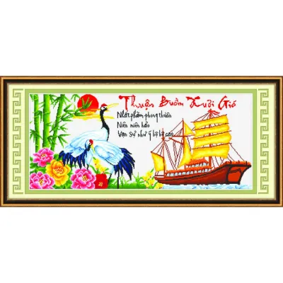 Tranh thêu chữ thập Thuận buồm xuôi gió - Hạc buồm chưa thêu
