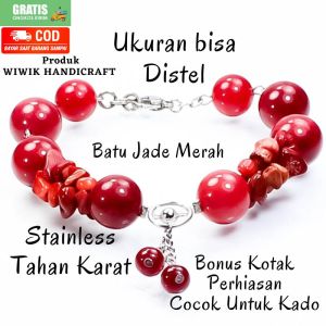 Gelang Tangan Wanita Stainless Tahan Karat Gelang Batu Cewek Batu Beads motif giok hijau Kado Hadiah Terbaru