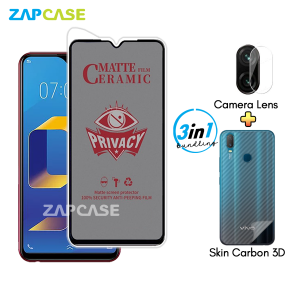 Paket 3in1 Anti Gores Layar Privasi Vivo Y91 Y93 Y95 Free Tempered Glass Camera dan Skin Carbon