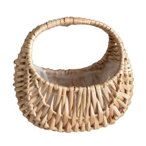 PRIMEPICKGLOBAL Willow Rattan Flower Girl Baskets Sturdy Yellow Flower Arrangement Basket Small Storage With Handle Wicker Half Moon Baskets Wedding