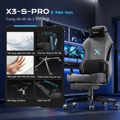 Ghế chơi game Xpanse 003 có đệm không cánh nâng cấp vải Nano-Tech 135° tựa lưng có thể điều chỉnh thiết kế tiện dụng trong nhiều giờ làm việc và chơi game thoải mái