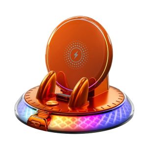GROCERIY 360 Degree Rotatable Car Phone Holder Charger Fast Charging ic Auto Phone Stand Charger Cellphone Bracket Colorful Ambient Light Wireless Charger Stand Car