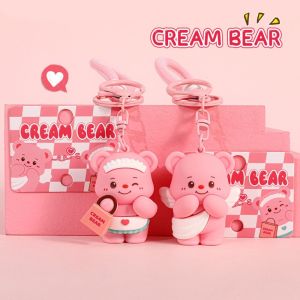 SECRETE AMBIENT LIGHT78SE0 การ์ตูนลายการ์ตูน พวงกุญแจหมีเนย พีวีซีพีวีซี ของเล่นสำหรับเด็ก จี้ตุ๊กตา น่ารักน่ารักๆ ของขวัญสำหรับเด็ก เสน่ห์ของกระเป๋า