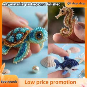 ✨QK shop✨ 1Set Bead Embroidery Kit Material Package DIY Cute Octopus Turtles Sharks Design Craft Kit For Beginners Creative Handmade Gift