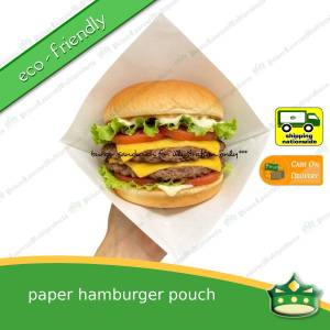 [1000 pcs] paper hamburger pouch L-line shaped sealed for food service or as takeout packaging eco-friendly fit for holding burgers in a scene of food service or takeout