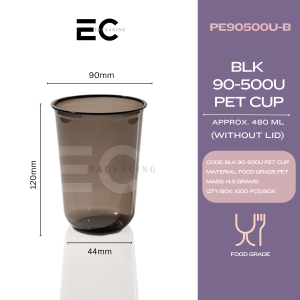 EC 50PCS BLACK HARD CUP 90MM UCUP 14OZ 16OZ Cup and Lid Extrathick Disposable Drinkware Elegant Black party cocktail cup