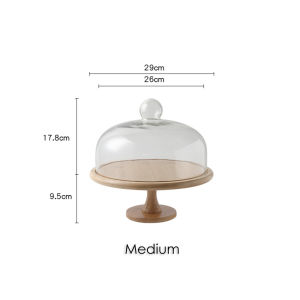 ABS Premium Bamboo Wood Cake Stand With Glass Dome Lids Cover High Quality Bread Plate Dessert Tray Wedding Birthday Event Tempat Letak Kek Kayu Berkualiti Tinggi