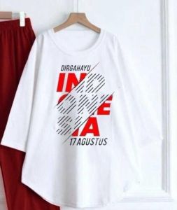 Setelan Jumbo Wanita Set Cargo Merah Putih Kaos Katun Combed 24s M L XL XXL 3XL Oneset Jalan Jalan