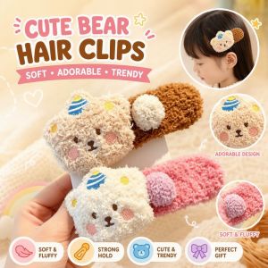 Duckbill Hair Clip Cute Plush Bear Pudding Style Soft Fluffy Strong Hold Barrette for Girls Women
