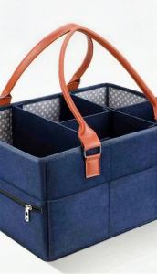 Marhynchus Large Portable Nappy Storage Basket with Detachable Divider Felt Fabric Baby Diaper Caddy Navy for Nursery and Travel