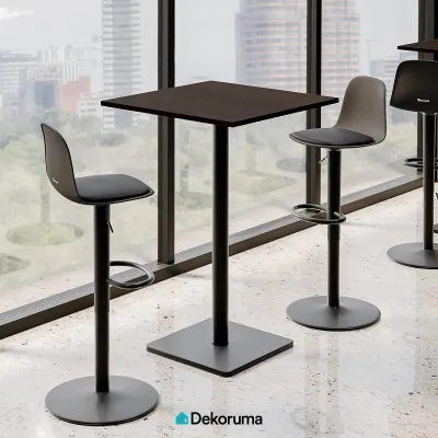 Dekoruma MASON Meja Bar Dengan Top Kayu Minimalis / Meja Cafe New London Elm- Cokelat Tua