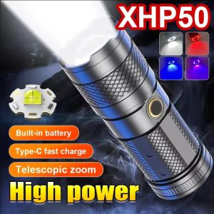 LED Powerful Metal torchlight Rechargeable Tactical Flashlights Zoom Long Range 1500m Torch Built In Battery COB light