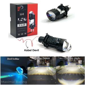 Lampu Utama ZE 5 Lite Blue Lens H4 Projector Dengan Devil Eye Plus Kipas Pendingin Full Aluminium