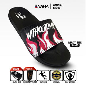 NAHA - Sandal Slop Pria Wanita Distro Karet Api Hitam Size 34 - 43