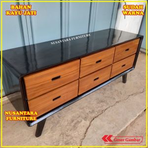 Meja TV Minimalis Kayu Jati Model Laci 6 Terlaris Bufet TV Jati