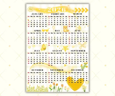Elegant 2026 One-Page Wall Calendar A6/A5/A4 - Versatile Home and Office Décor