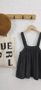 Retro Black Plaid Girls Pinafore Dress 2026 Summer New Childrens Cotton Casual Loose Adjustable Straps Dresses TZ2882026
