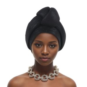 SVSAKZ168 Polyester African Gele Headwrap Shiny Front Knot Nigerian Yoruba Turban Chic Lightweight Elegant Headpiece For Women
