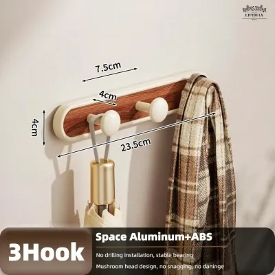 [SG Seller]No Punch Wall Mount Hook Rack Wood Grain Design Home Storage Organizer for Coat Bag Hat Umbrella