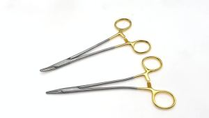 QSWTITAN Stainless Steel 18CM Straight Curved Dental Needle Holder Plier Gold Handle Orthodontic Forcep Instrument
