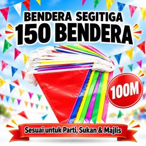 Bendera Segitiga Hari Sukan 100m 150 Keping Warna-warni Hiasan Karnival Sekolah Acara Sukan & Rumah Sukan