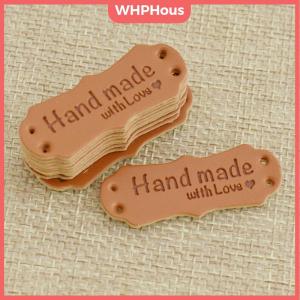 WHPHous 50Pcs PU Leather Tags Handmade With Love Labels Sewing Craft DIY Knittin Tags
