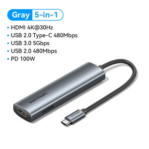 Vention 4K 60Hz USB HUB Type C to HDMI 6 in 1 5 in 1 Multiple usb Port Extension USB C HDMI HUB for Laptop Macbook Lenovo ROG iPhone Portable Mini 5Gbps USB Extender Adapter