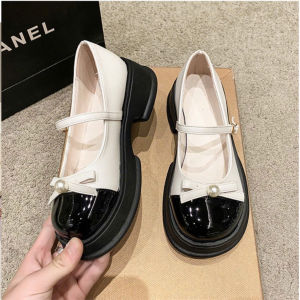 Fom rộng đặt lùi 1 size Giày Mary Jane Đế Cao 5cm quai cài ngang phối nơ Phong Cách Tiểu Thư Nâng Tầm Outfit