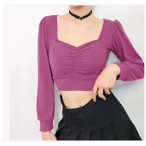 (S-L) (COD) Sosana - Square-Neck Long-Sleeve Crop Top LMJ Fashion #1228