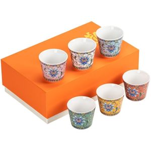 FIRST SONG 6pcs/set Flower Tea Cup Chinese Style 70ml Enamel Cup Teaware Vintage Ceramic Cup Tea Ceremony