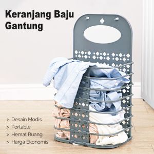 (BISA COD) PROMO Keranjang Baju Gantung Laundry Lipat + Hook / Tempat Baju Kotor / Cloth Box