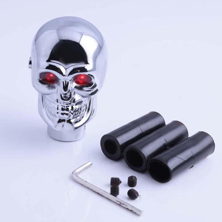 Universal Chrome Skull Gear Shift Knob With Red LED Eyes – Billet Aluminum – 60 Day Warranty