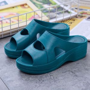 [Free Shipping] WomenS High-Heeled Slippers For Outdoor Wear In Spring And Summer New Thick-Soled Home-Use Wedge-Heeled One-Strap Soft-Soled Non-Slip Bathroom Slippers