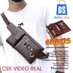 tas selempang multifungsi pria keren 2023 anti air kulit import tas waistbag pria distro