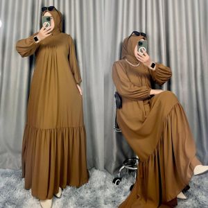 Manda Dress Gamis Set Hijab Full Furing Baju Wanita Muslimah Terbaru Pesta Lebaran