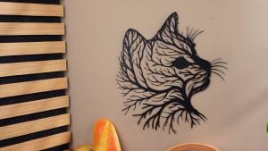 Cat Tree Wall Art Silhouette Black Cat Wall Decor Metal Geometric Animal Art for Living Room Above TV Home Decoration 10.2 x 10 Inch(Classic)