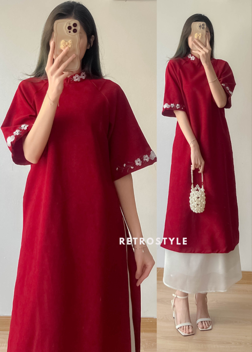Váy voan hoa nhí màu đỏ có lớp lót bánh bèo | Shopee Việt Nam