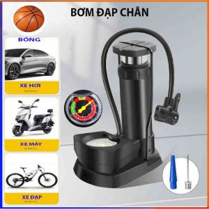 Bơm xe máy xe đạp nhỏ gọn đạp chân đút cốp chuyên dụng mang đi đường dài