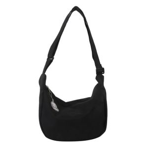 CICI Large Capacity Lightweight Shoulder Bag Korean Style Cream Color Canvas Bag with Pendant Casual Messenger Bag Simple Dumpling Bag Girls