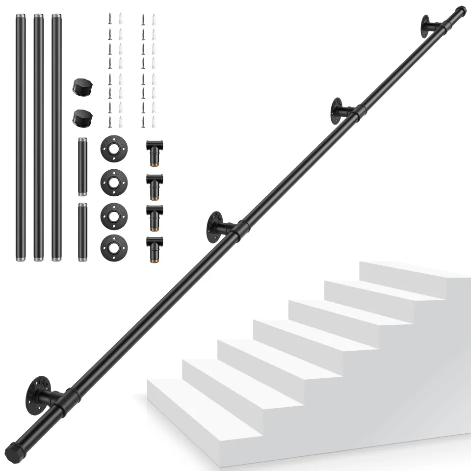 Wall Mount Wooden Stair Handrails White Hand Railings For Stairs Indoor Outdoor, Home Garden