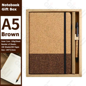 Office School Supplies Cork Grain PU Splicing Notebook Elastic Band Cloth Grain Notepad Business Office Notebook Set Christmas Gift