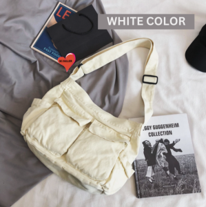 Canvas Bag for Ladies & Guys Shoulder and Crossbody Bag with Zipper Closure Korean Fashion
