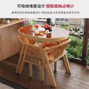 Balcony Leisure Table and Chair Set for Home Use Three-Piece Rattan Chair with Backrest Tea Table Tea Desk Outdoor Leisure Area Arrangement