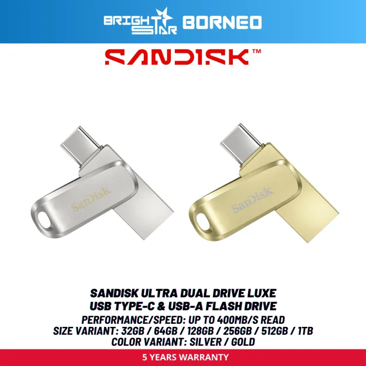 SANDISK Ultra Dual Drive Luxe USB TYPE-C & USB-A Flash Drive - 512GB/1TB