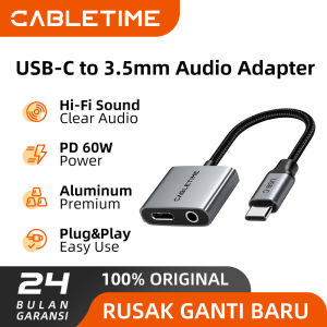 CABLETIME Soundcard HP USB C to Audio Mic Aux 3.5mm Headset 2in1 w/ PD Adapter Converter