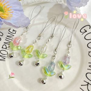LMS70 Beaded Tulip Phone Charm Flowers Pendant Mobile Phone Lanyards Hanging Cord Kawaii Phone Chains Girl Women