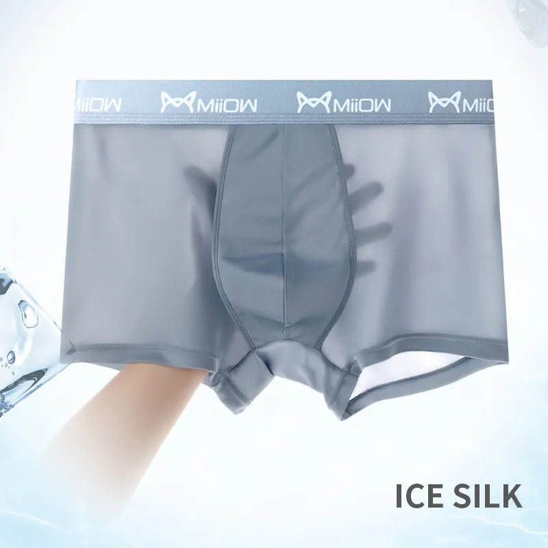 MiiOW 4Pcs Boxers Men Underwear Ice Silk Printing Boxer Men's
