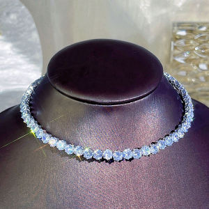 FCSEQUITO Dây chuyền choker nữ trang sức lộng lẫy mặt trang trí đá Cubic Zirconia AAAAA cắt tròn mạ bạc sang trọng thích hợp cho cô dâu tiệc cưới dây chuyền có thể điều chỉnh SN031