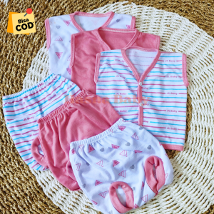 Paket 6Pcs Setelan Baju Bayi Baru Lahir Kutung dan Celana Pop Baby Newborn Gift Set Seri Dusty Pink- Juragan lebak