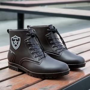 Men Flat Sole Elastic Band Ankle Rain Boots Four Seasons Round Toe Non Slip Waterproof Kitchen Work Shoes Fishing Wader
